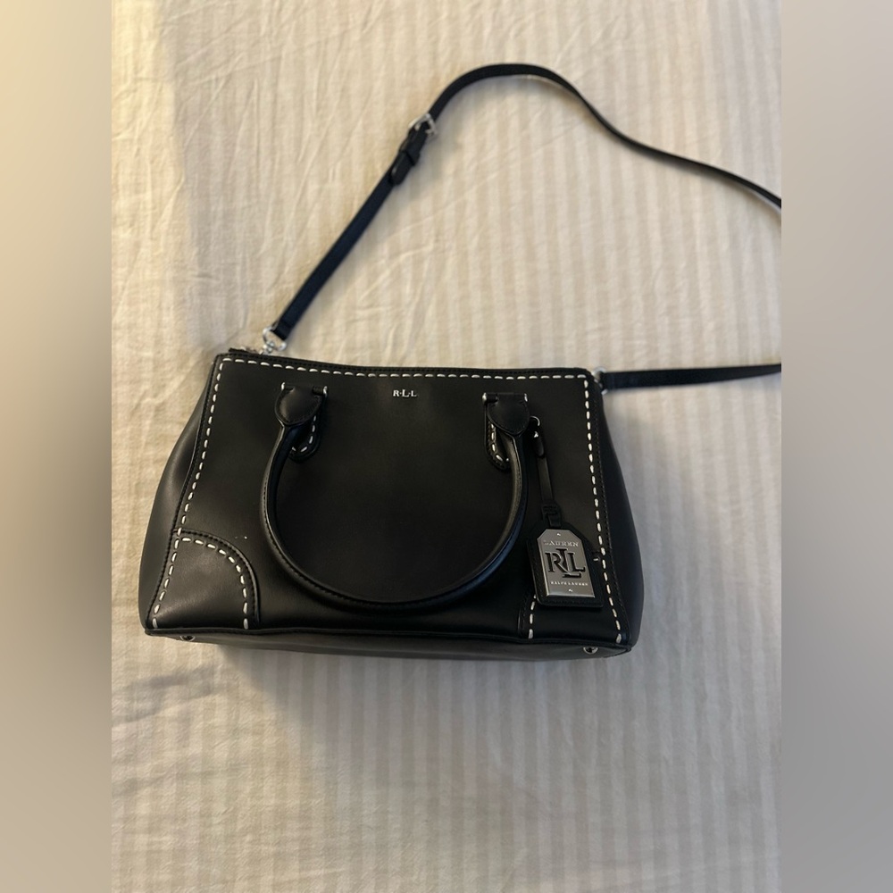 Ralph Lauren Black Leather Satchel with Adjustable Strap